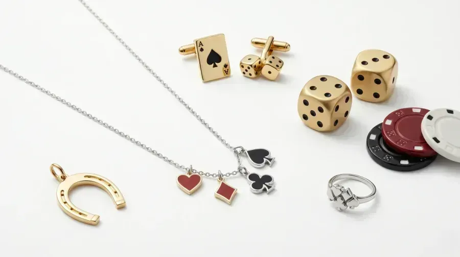 Simboli di gioco in gioielleria: carte, dadi, ferro di cavallo e tradizione italiana