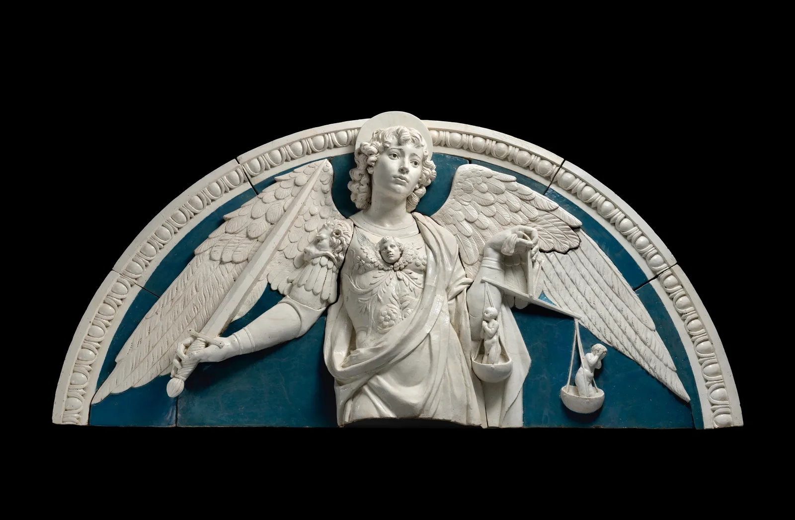 Figur des Erzengels Michael aus glasierter Terrakotta, um 1475