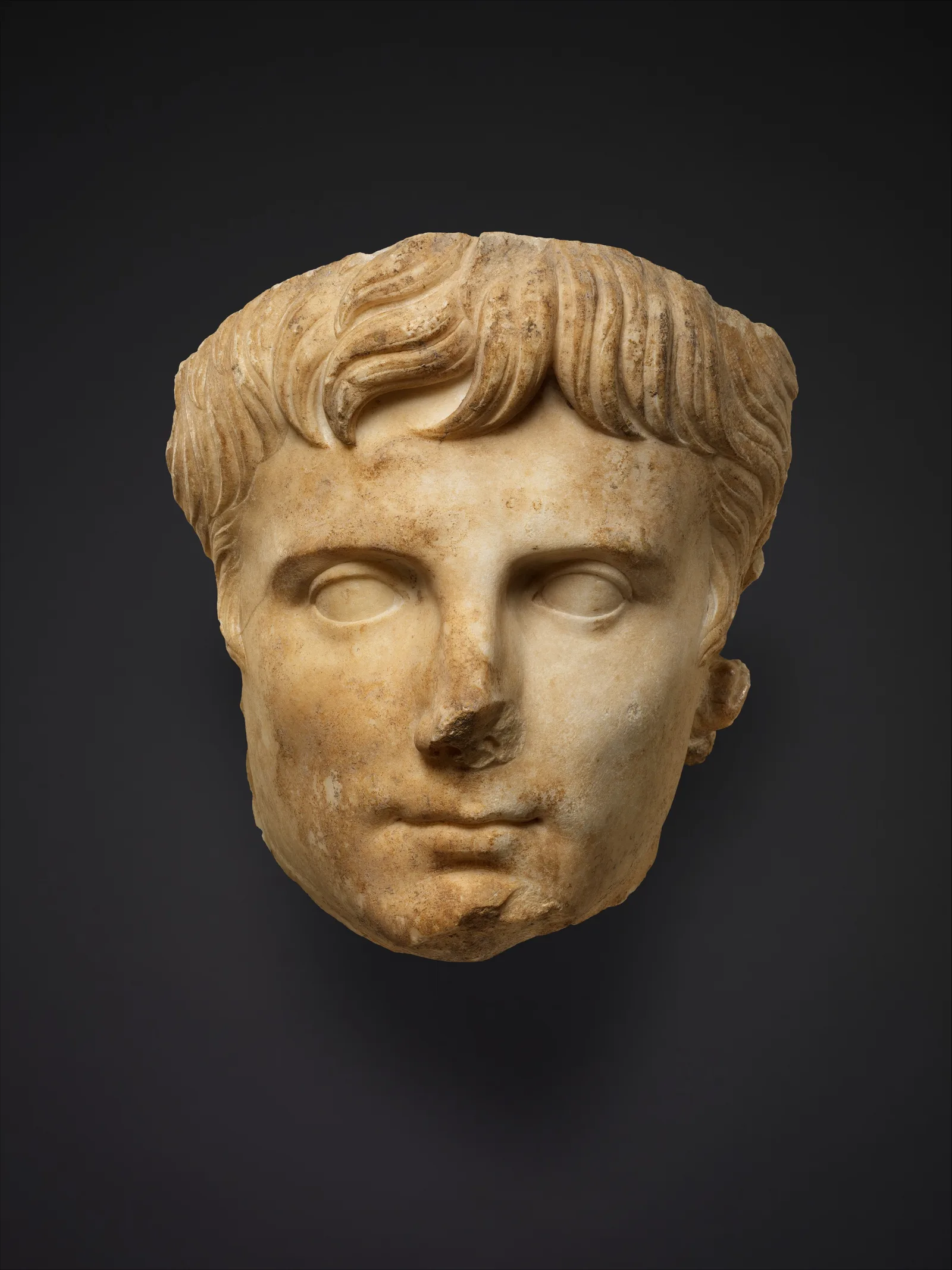 Marble portrait of the Roman emperor Augustus, antique sculpted head