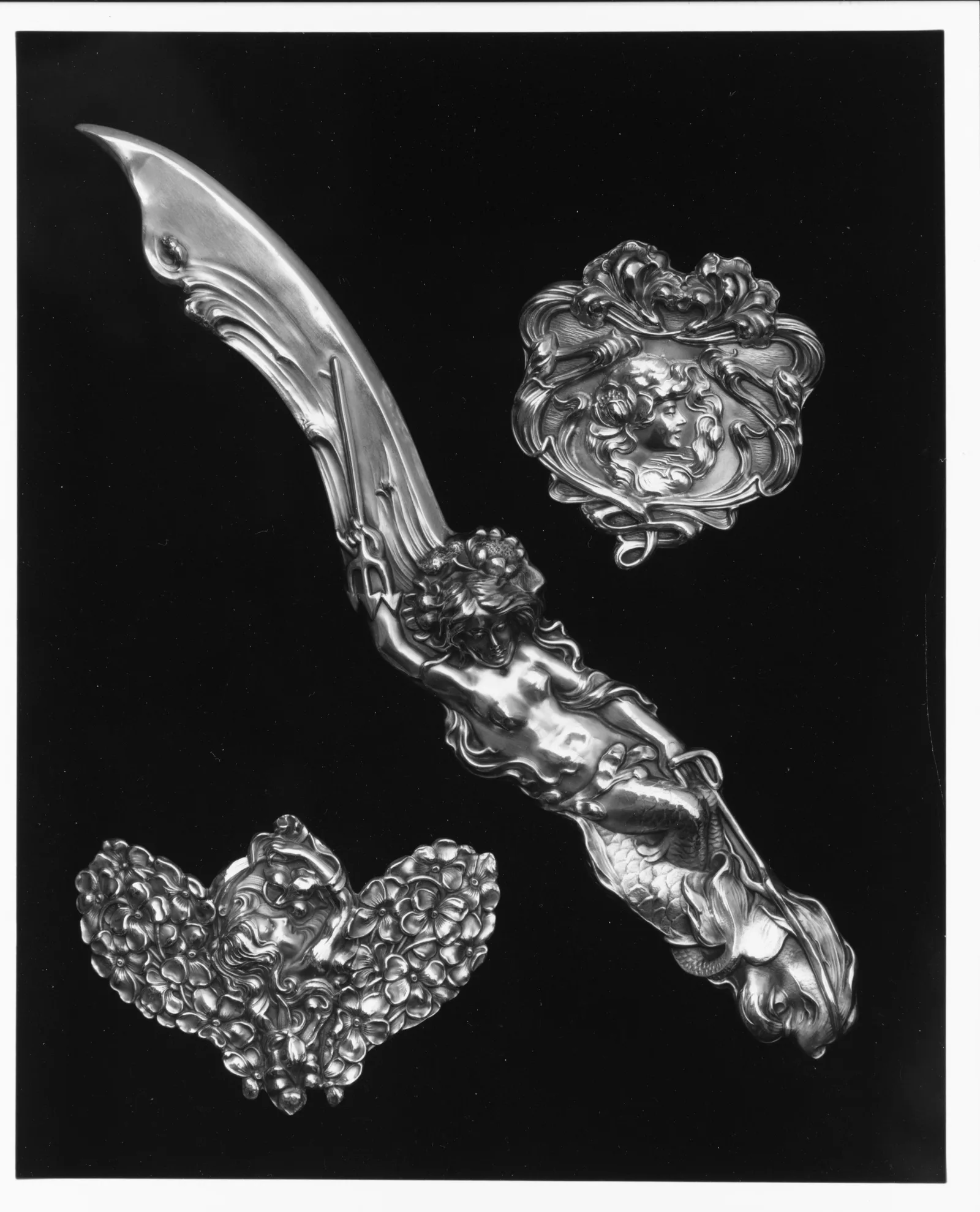 American silver ornamental belt buckle by Unger Brothers, around 1900