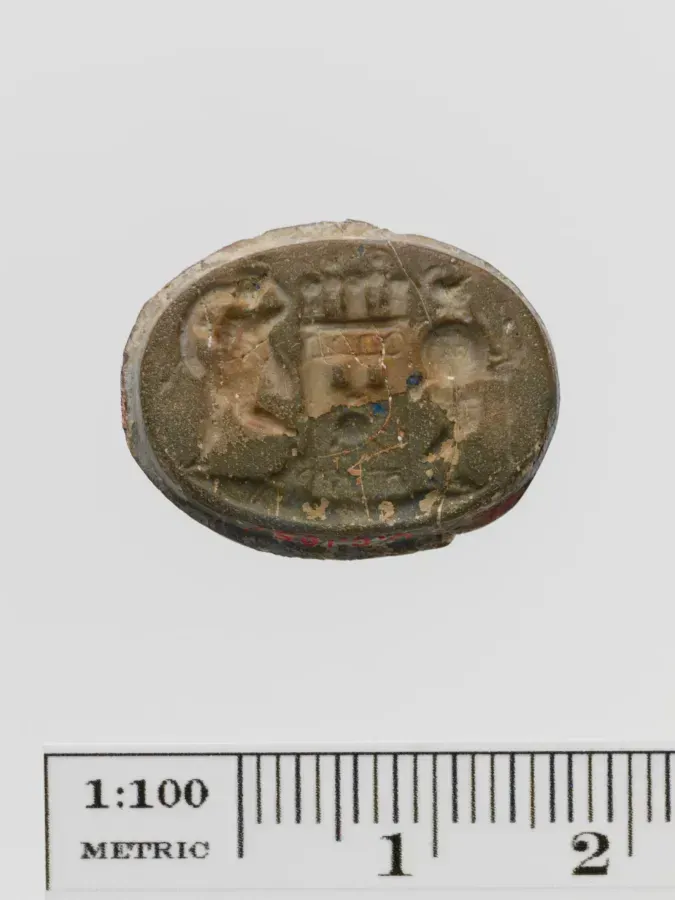 Antiker blauer Ringstein aus Glas für einen Siegelring, hellenistische Epoche