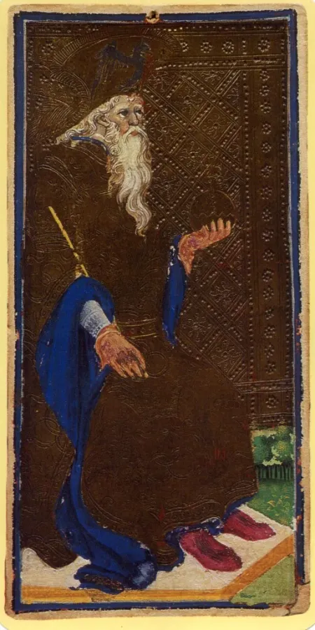 Карта Император из колоды Висконти-Сфорца, XV век, художник Бонифачо Bembo