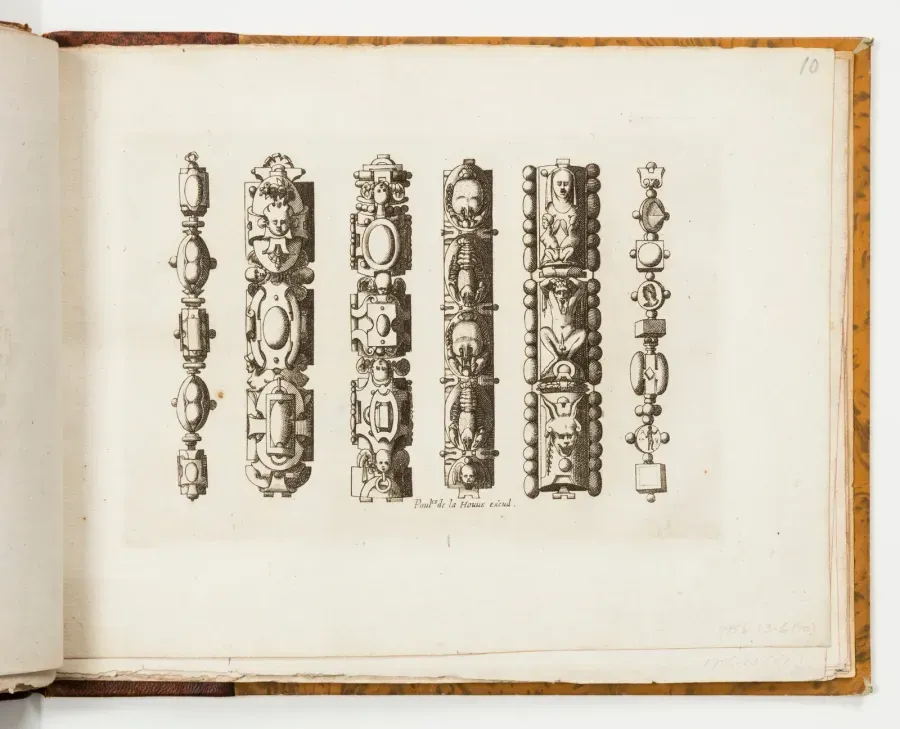 Rene Boyvin engraving, around 1570: six chain designs with strapwork and grotesques from the Livre de bijouterie