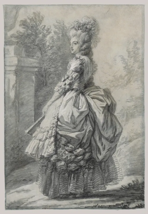 Рисунок Марии-Антуанетты в парке, художница Виже-Лебрен, 1780-е