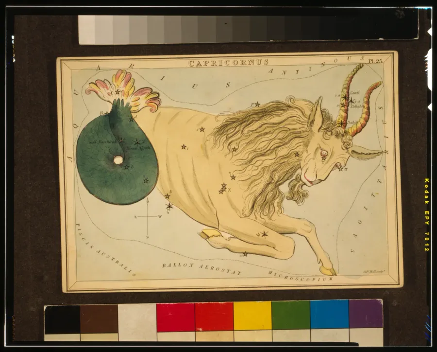 Созвездие Козерога на астрономической карте 1825 года из набора Urania's Mirror