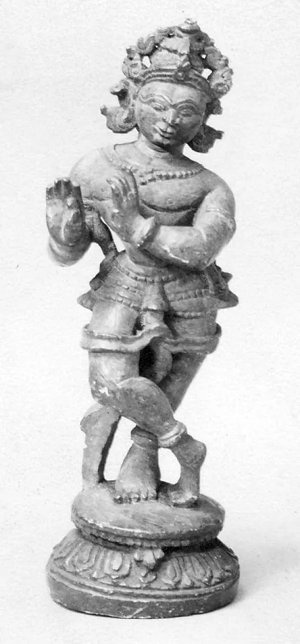 Steinfigur Krishnas beim Flötenspiel, Orissa, 17. bis 18. Jahrhundert