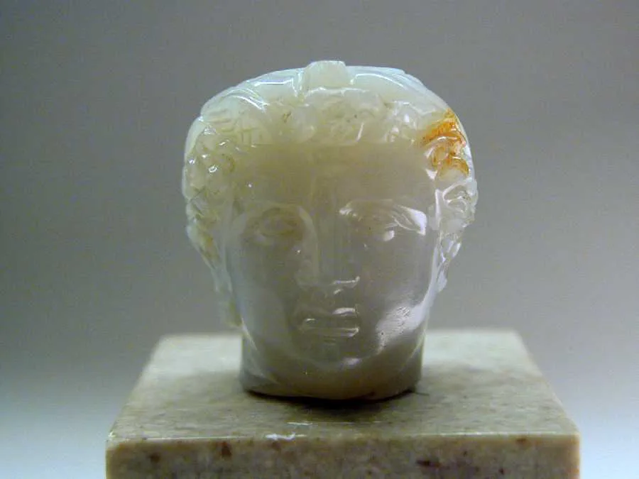 Chalcedony gem: the winged head of Mercury (Hermes), Roman work