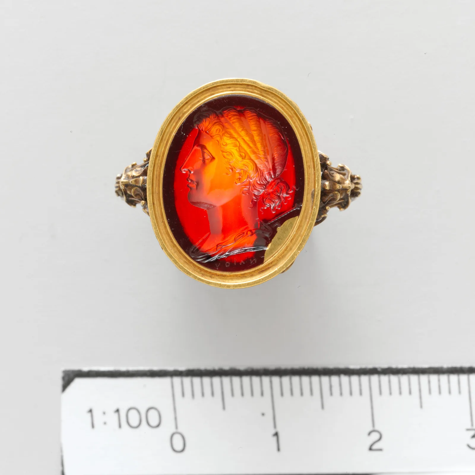 Roman carnelian intaglio reset in a later gold ring