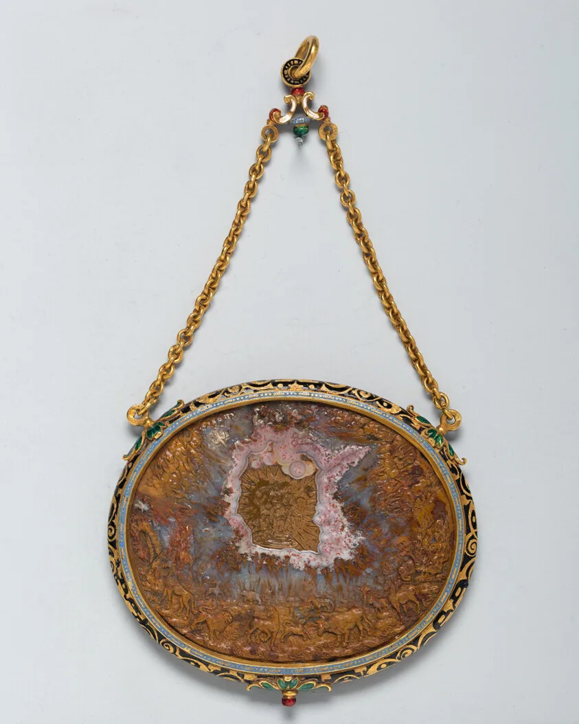 Pendentif avec un camée d'Orphée charmant les animaux