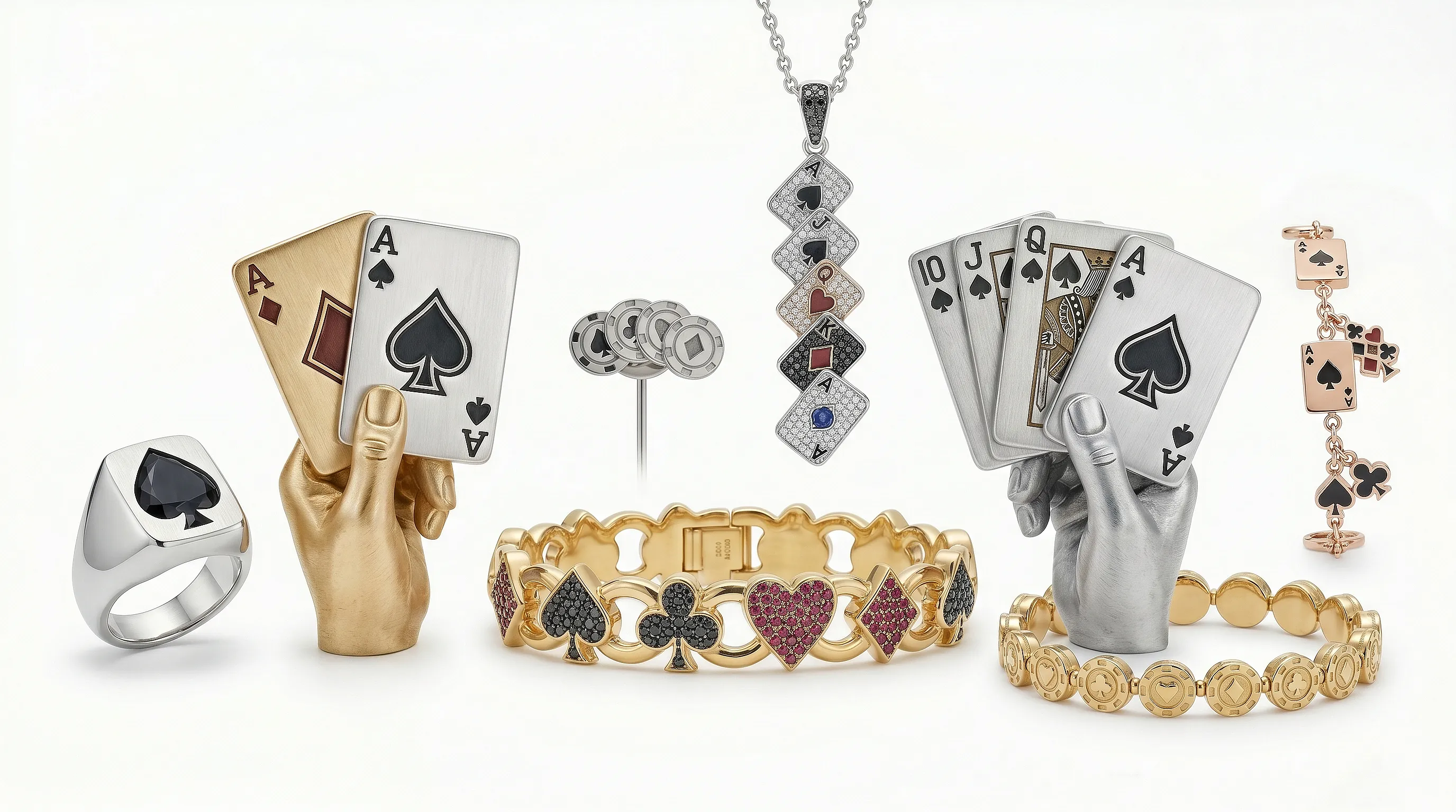 Покерные украшения: туз пик, четыре масти и 'мёртвая рука'