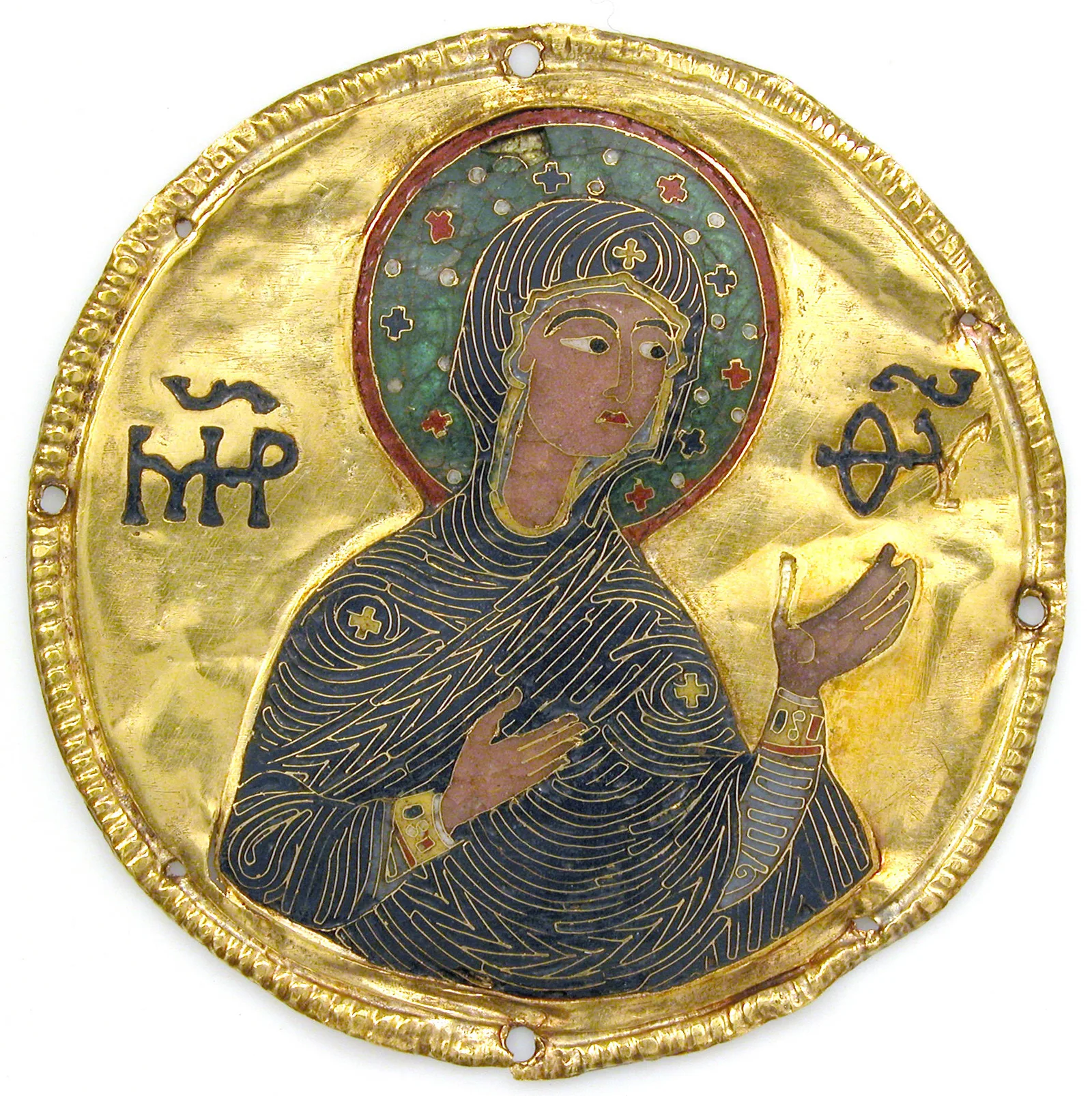 Emaille-Medaillon mit dem Bild der Gottesmutter aus einem Ikonenrahmen