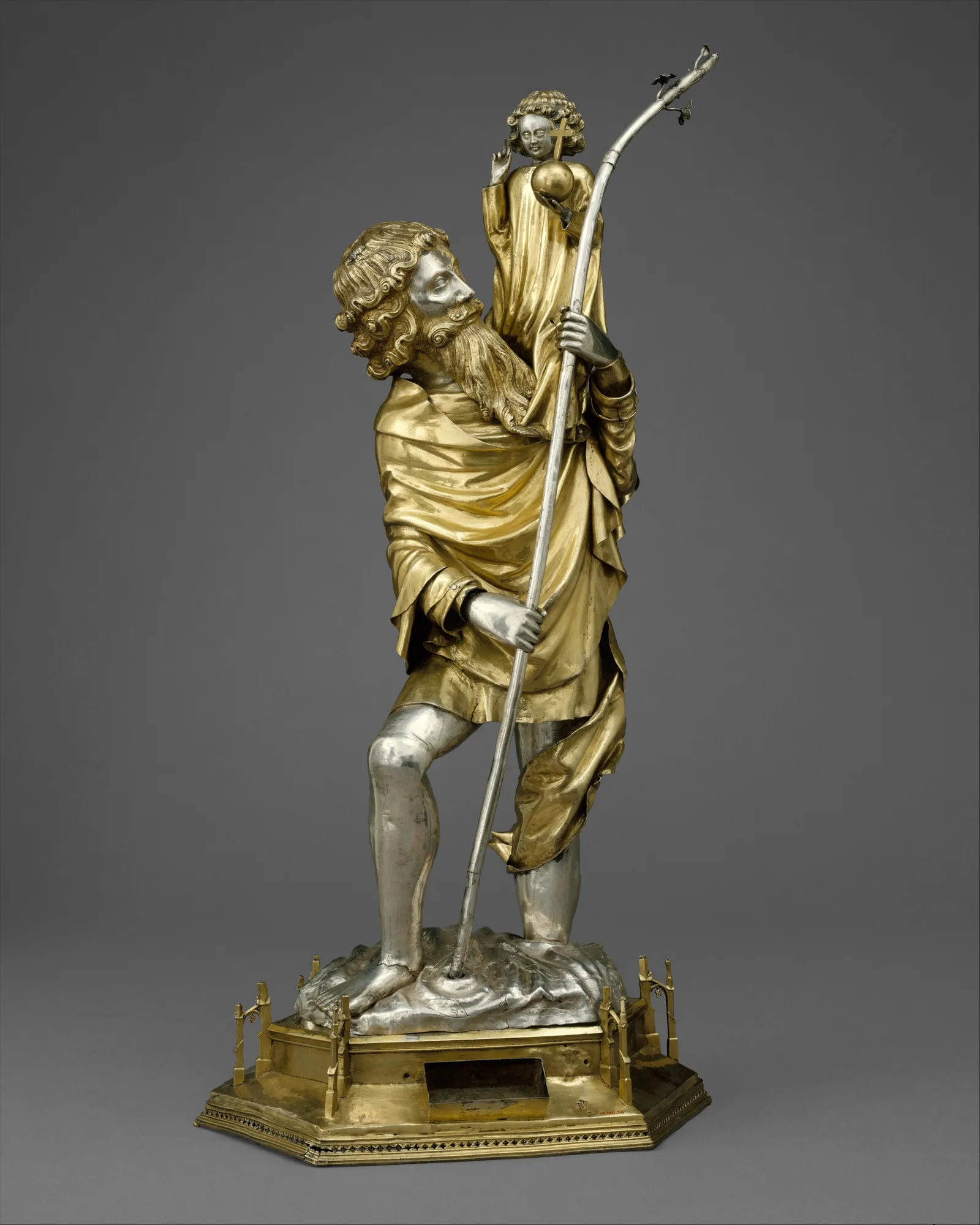 Silver reliquary statuette of Saint Christopher with the Christ Child, France, about 1375 to 1425