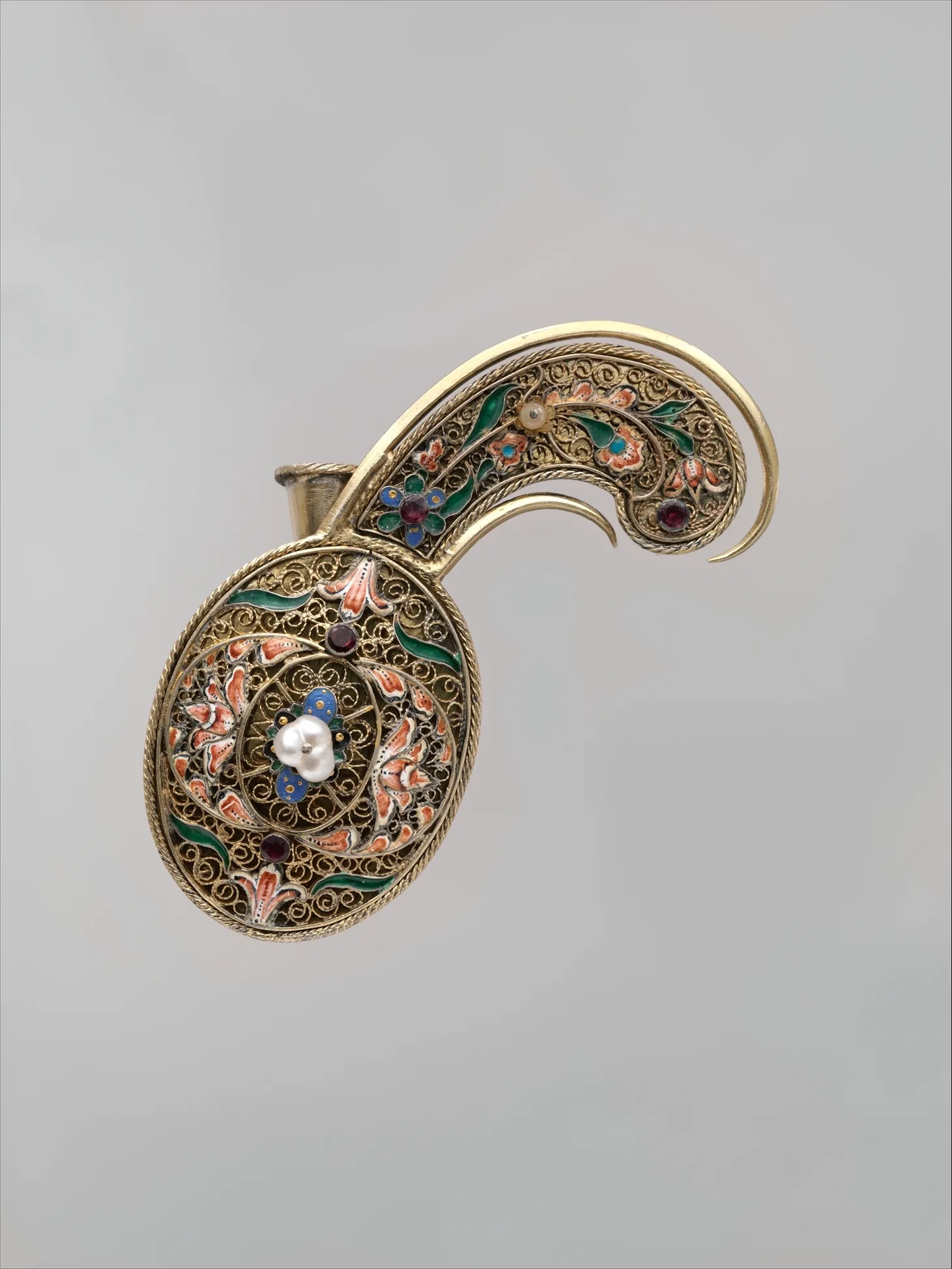 Ornement de turban ottoman en argent doré avec émail, verre coloré et perles, XIXe siècle