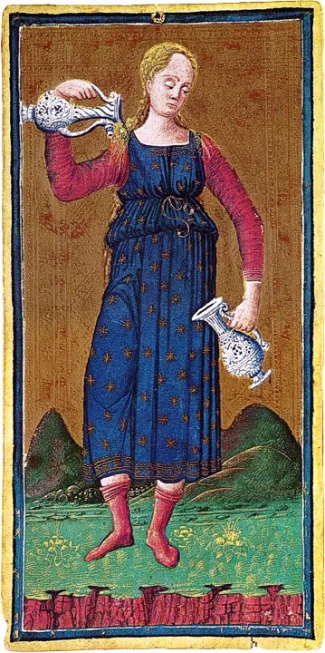 Die Mäßigkeit aus dem Visconti-Sforza-Tarot, 15. Jahrhundert