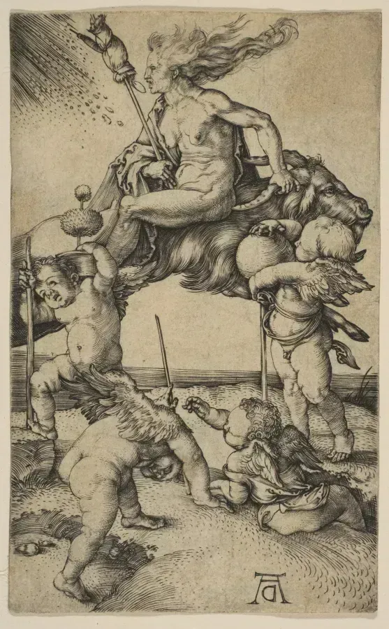 Incisione di Albrecht Dürer del 1500 circa: una strega in groppa a un caprone