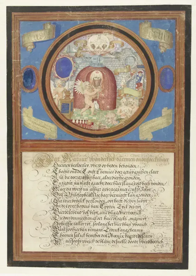 Allegoria dell'Alchimia di Paulus de Kempenaer, 1606, su pergamena