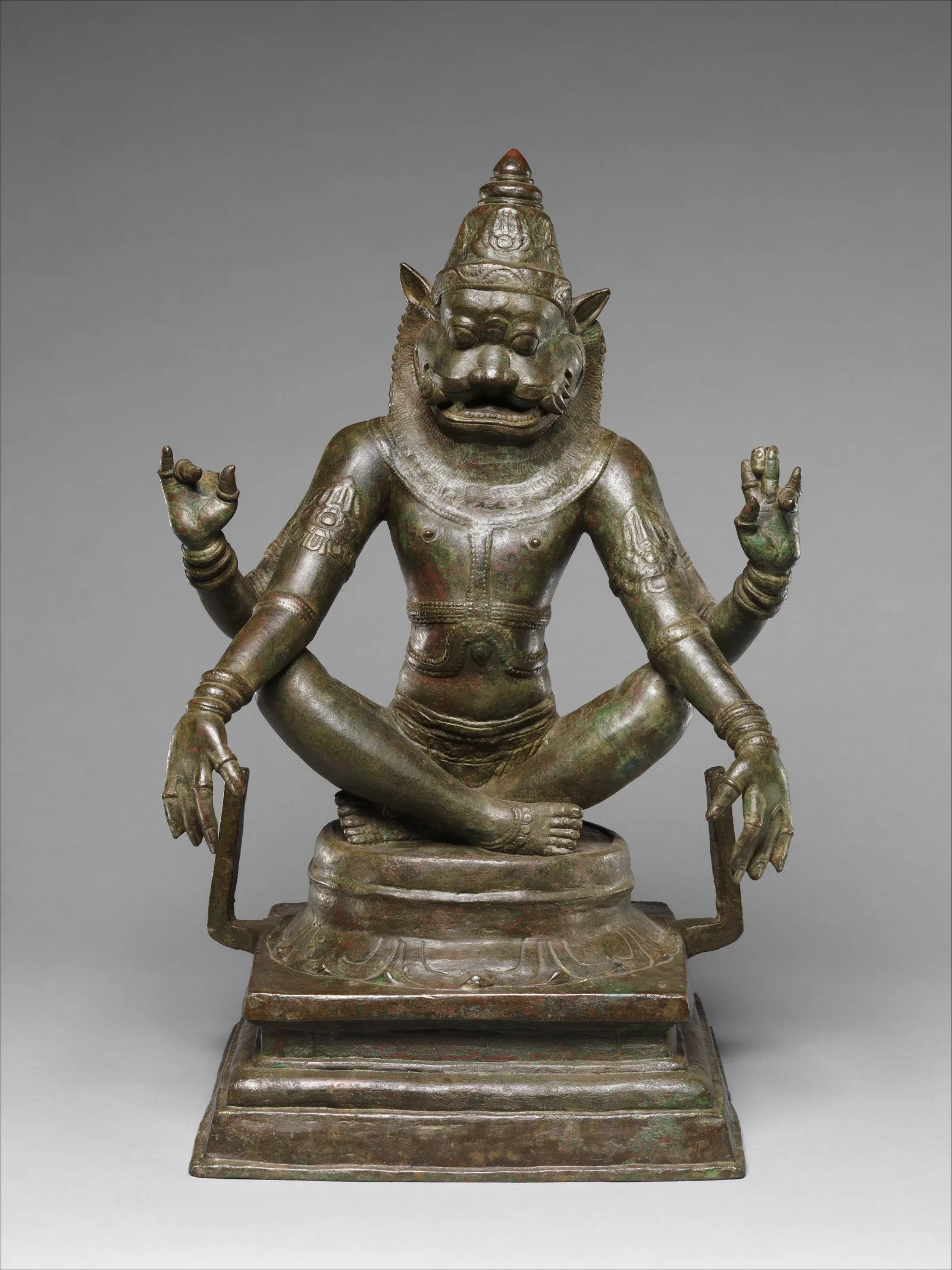 Bronzefigur des Yoga-Narasimha, des Mannlöwen-Avatars Vishnus, Tamil Nadu