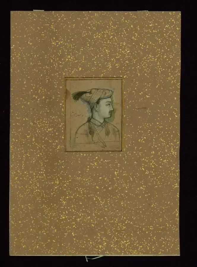 Mogulprinz Shahriyar mit Perlenkette und Perlenohrringen, Miniatur des 17. Jh.