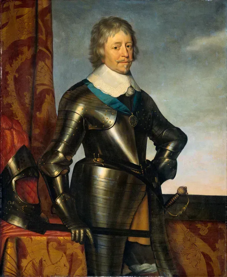 Friedrich Heinrich, Prinz von Oranien, in Rüstung mit Perlenohrring, niederländisches Porträt um 1650