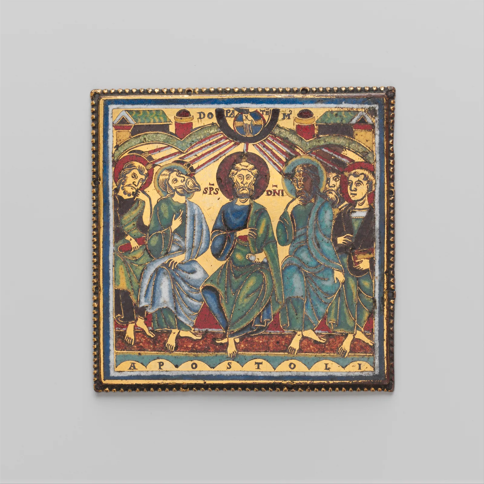 Placa de esmalte do século XII com o Pentecostes, a pomba sobre os apóstolos