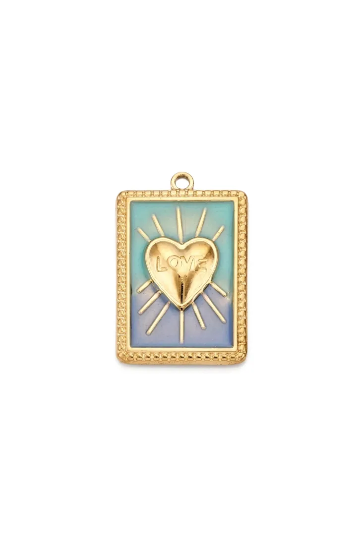 COLGANTE RECTANGULAR CORAZÓN LOVE VERDE PERLADO