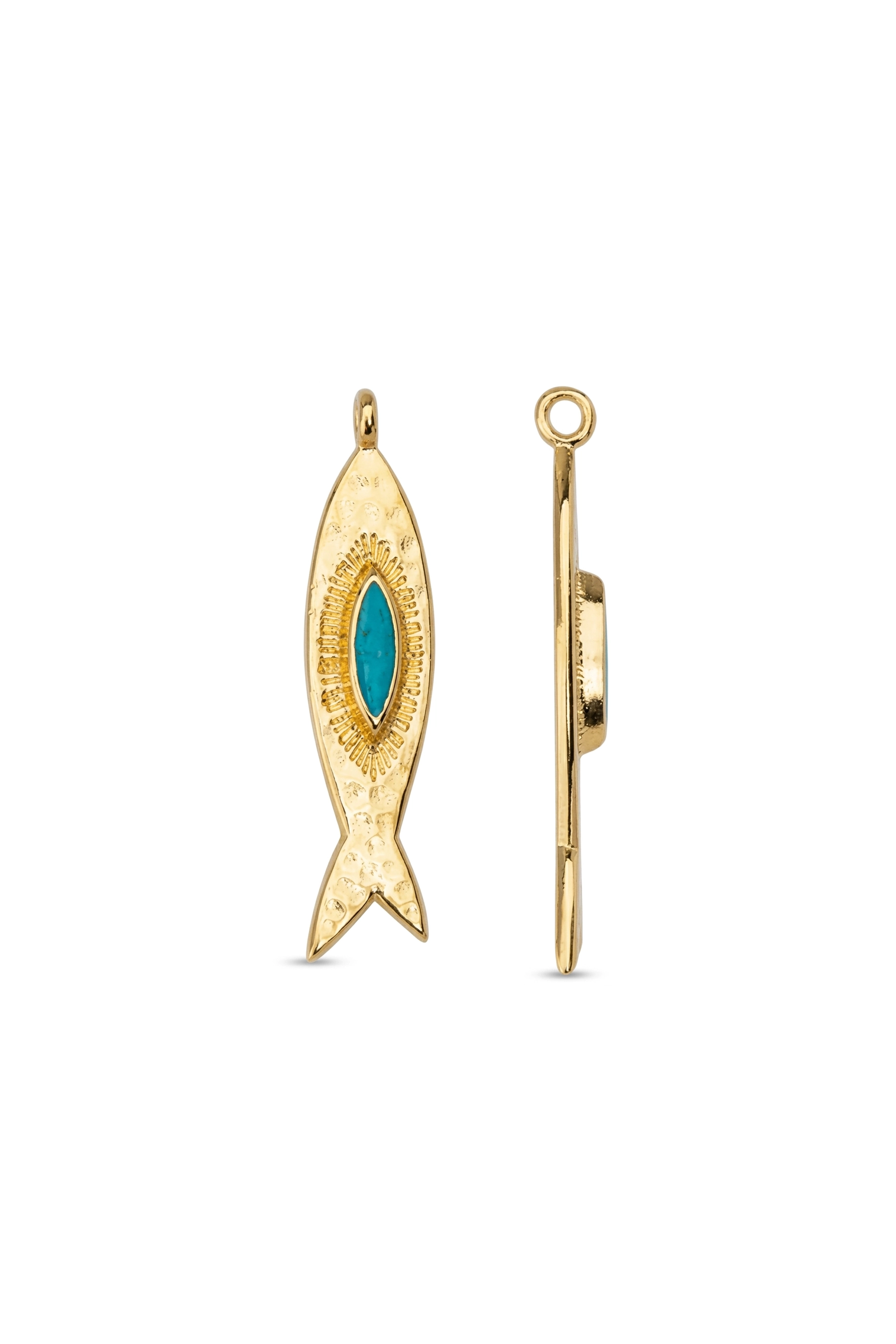 PENDENTIF POISSON OR ŒIL VERT